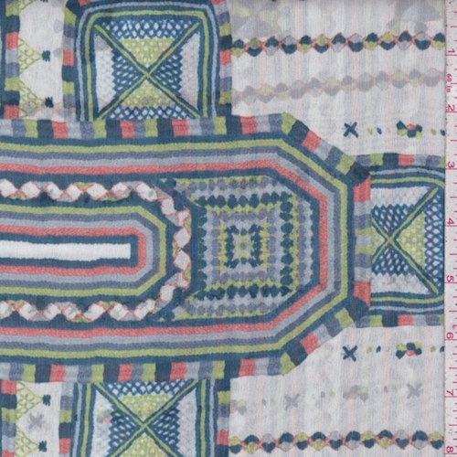 Seamist/Blue Medallion Stripe Silk Chiffon