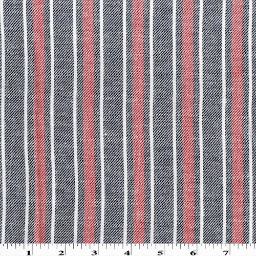 Black/Red/White Striped Woven Cotton Twill