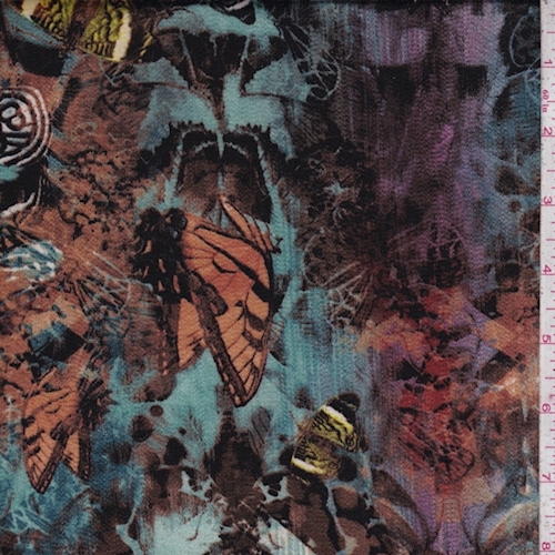 Pale Turquoise/Copper Butterfly Satin Charmeuse