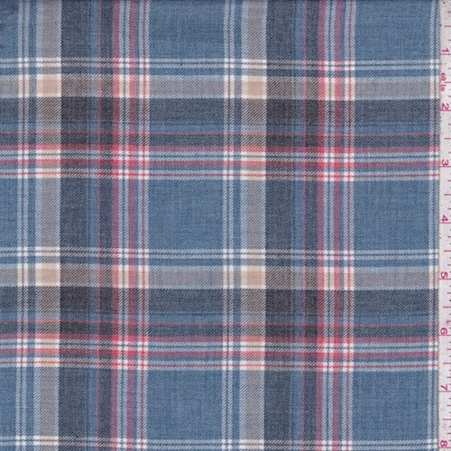 Washed Blue/Beige Plaid Flannelette