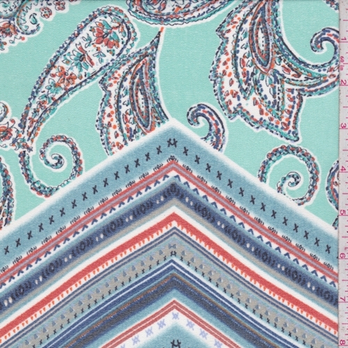 Aqua Green Paisley/Chevron Crepe Georgette