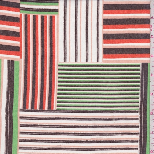 White/Orange/Green Linear Patch Crepe Georgette