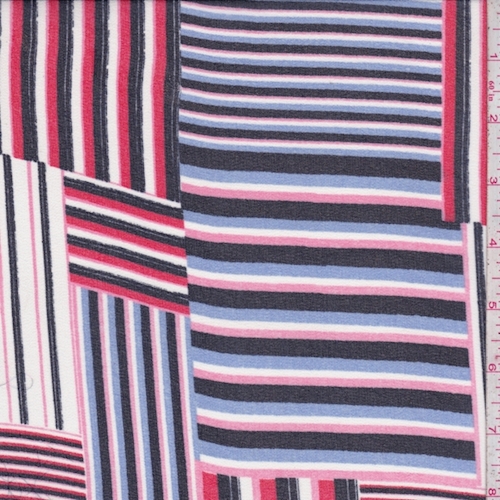 White/Red/Navy Linear Patch Crepe Georgette