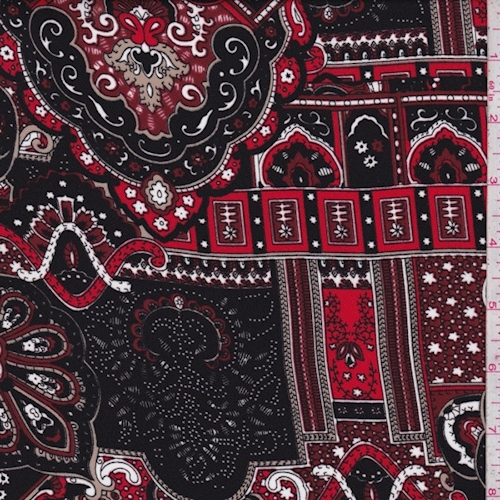 Black/Maroon/Taupe Moroccan Crepe Georgette