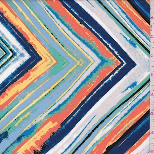 Navy/Orange/Yellow Ikat Diamond Crepe Georgette