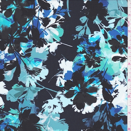 Black/Royal Shadow Floral Peachskin