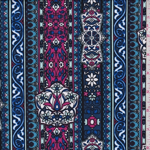 *2 YD PC--Navy/Magenta Wallpaper Stripe Double Brushed Jersey Knit