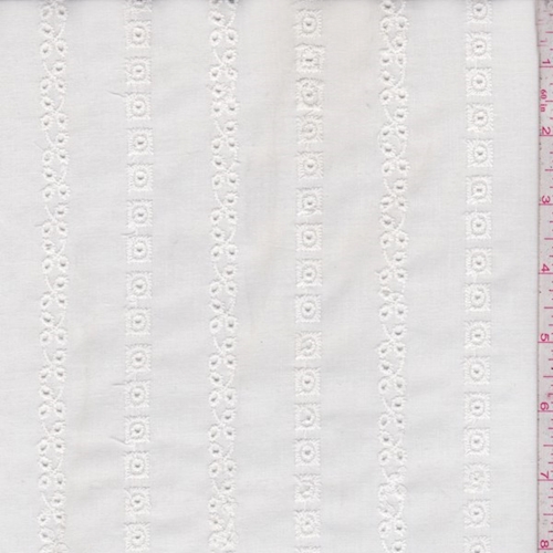 *2 1/2 YD PC--White Eyelet Deco Stripe Cotton