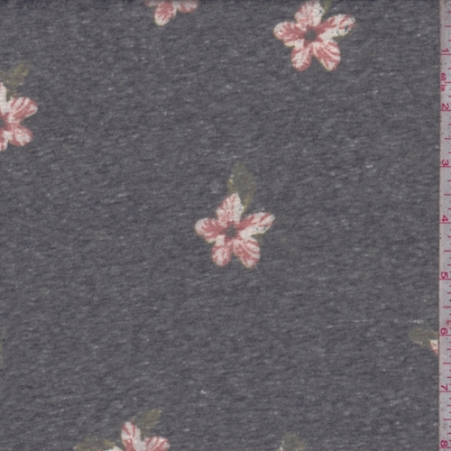 *3 YD PC--Stone Black Dogwood Floral Slub Jersey Knit