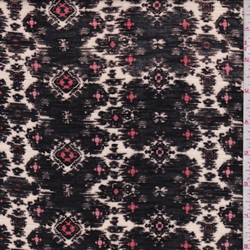 *2 YD PC--Black/Ivory Ikat Medallion Rayon Jersey Knit