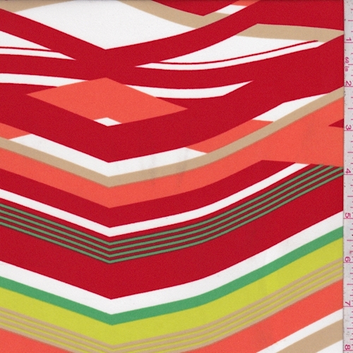 Red/Citron/Peach Zig Zag Crepe Georgette