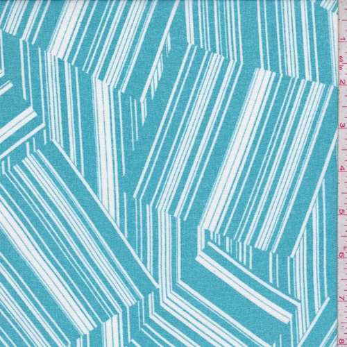 Dark Turquoise Linear Block Crepe Georgette