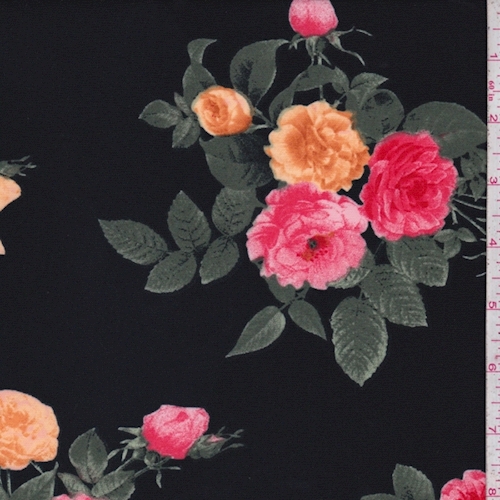 Black/Apricot Rose Cluster Scuba Knit