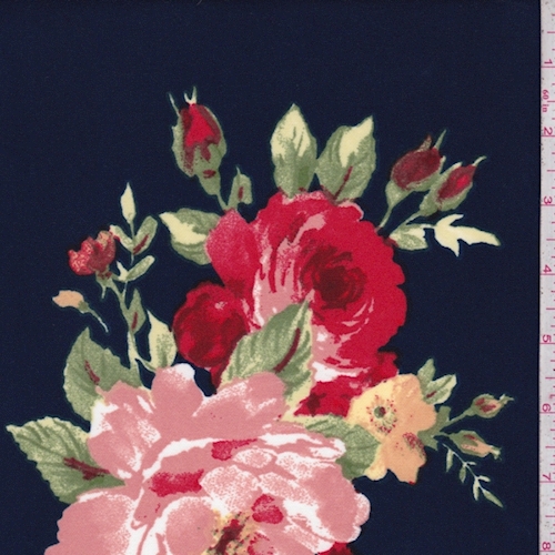 Dark Navy Multi Floral Bouquet Scuba Knit