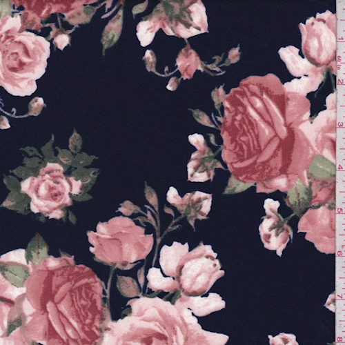 Midnight/Blush Rose Bouquet Scuba Knit