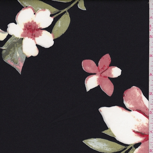 Black/White Dogwood Floral Scuba Knit
