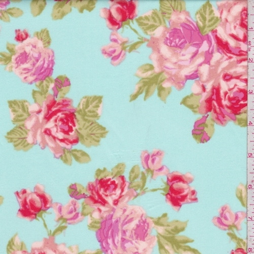 Spa Blue/Day Glo Rose Cluster Scuba Knit
