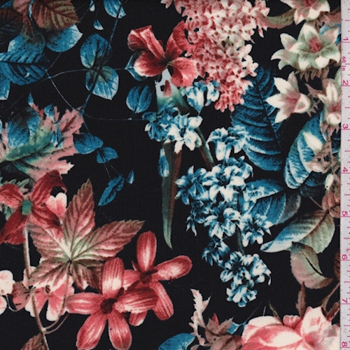 Onyx/Blue/Rust Floral Garden Scuba Knit