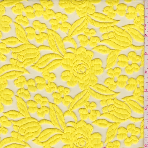 Lemon Yellow Embroidered Floral Tulle