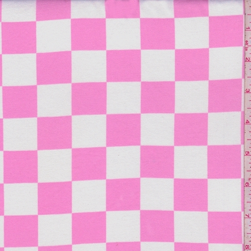 White/Pink Check Double Brushed Jersey Knit