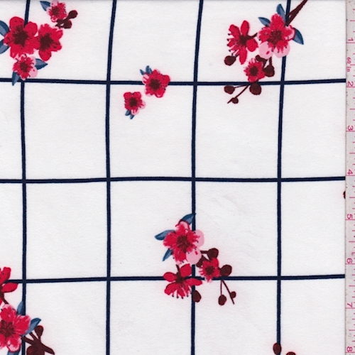 White/Red Floral Check Double Brushed Jersey Knit