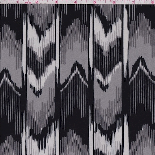 *1 7/8 YD PC--ITY Grey/Black/White Ikat Stripe Jersey Knit