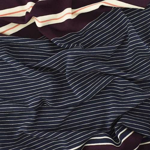 *1 YD PC--Navy Blue/Maroon Stripe Jersey Knit