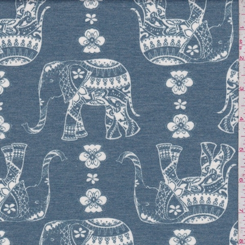 *4 1/2 YD PC--Grey Blue Moroccan Elephant Double Brushed French Terry Knit