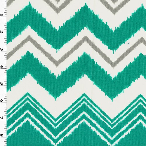 Green/Gray/White Ikat Chevron Printed Canvas Decor Fabric DFW61019