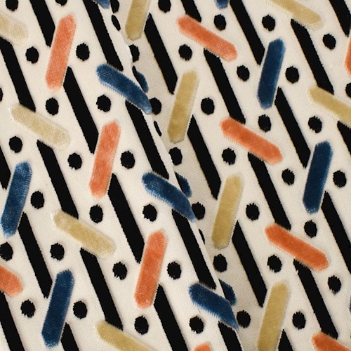 Peach/Multi Abstract Silk Pile Velvet Decorating Fabric DFW60484