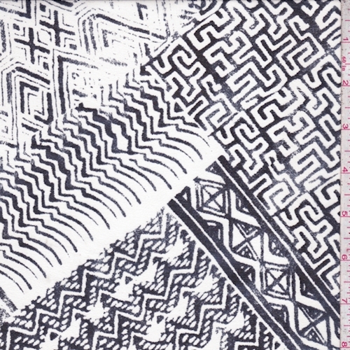 White/Dark Ink Tribal Patch Silk Chiffon