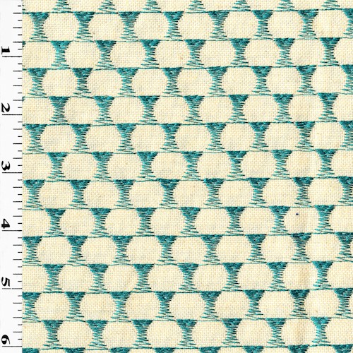 Ivory/Teal Abstract Dot Embroidered Canvas Decor Fabric DFW61090