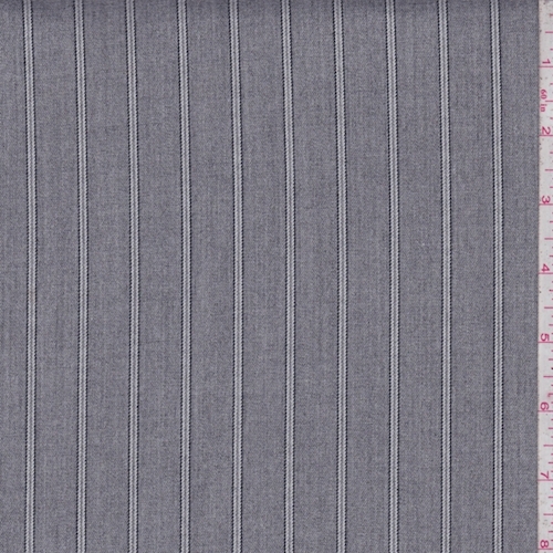 Heather Grey Stripe Wool Blend Flannel Suiting