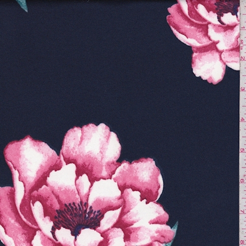 Deep Blue Peony Bloom Techno Scuba Knit