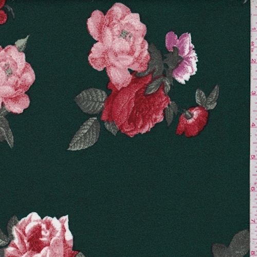 Emerald Floral Cluster Techno Scuba Knit