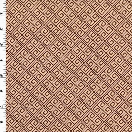 Peach/Brown Greek Key Printed Slub Woven Decorating Fabric DFW60971