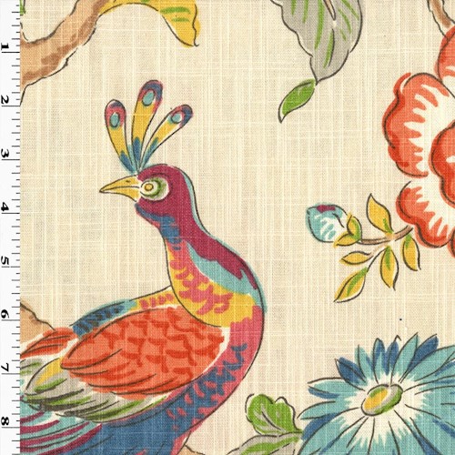 Beige/Red/Multi Floral Printed Slub Woven Decor Fabric DFW60986