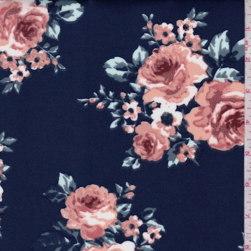 Navy Rose Bouquet Techno Scuba Knit