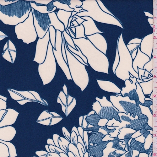 Sapphire/Ivory Sketch Floral Scuba Knit