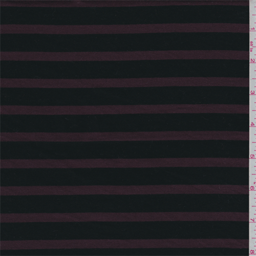 *2 3/4 YD PC--Black/Plum Stripe Cotton Jersey Knit