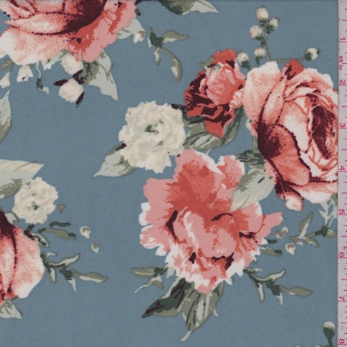 ITY Grey Blue/Blush Rose Bouquet Jersey Knit