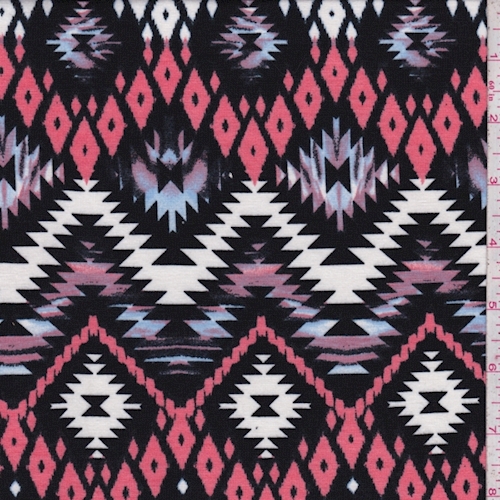 Black/Coral Southwest Print Jersey Knit