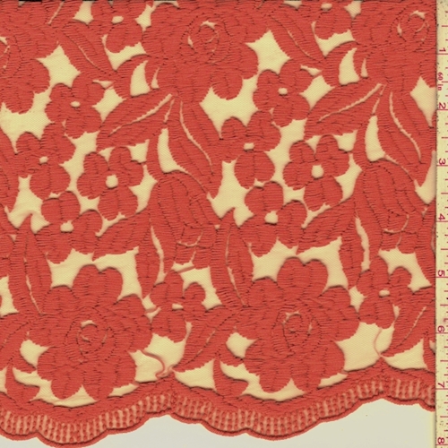 Dark Coral Embroidered Floral Tulle