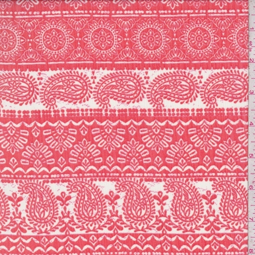 Dark Orange/Pink Deco Stripe Crinkled Chiffon