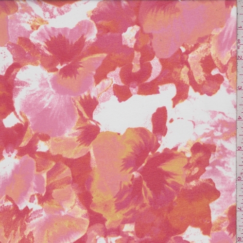 Pink/Red/Gold Mottled Floral Chiffon