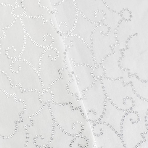 White/Silver Sequin Quatrefoil Embroidered Drapery Fabric DFW61022 Fashion Fabrics