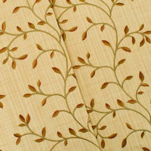 *4 YD PC--Beige/Brown Leaf Vine Embroidered Slub Woven Decor Fabric