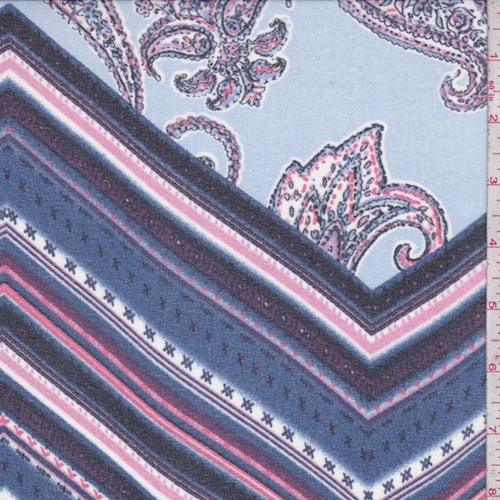 Periwinkle/Navy Paisley Chevron Crepe Georgette