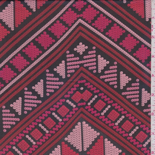Black/Ruby/Pink Deco Chevron Chiffon