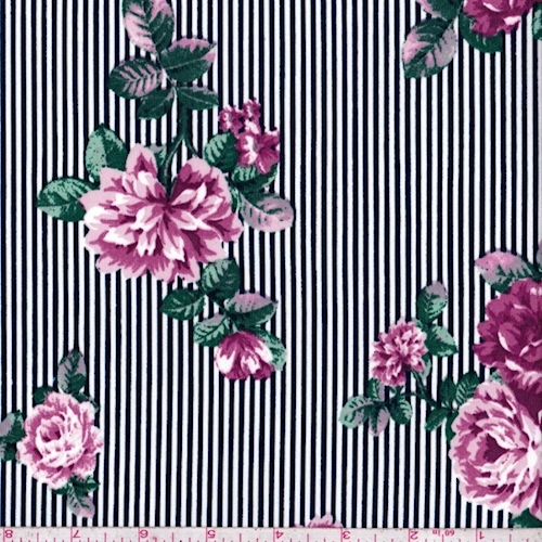ITY Dark Navy/White/Berry Floral Pinstripe Jersey Knit